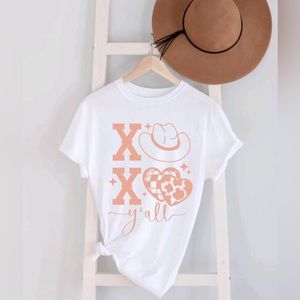 Valentines xoxo y’all t-shirt unisex rose gold print cowgirl